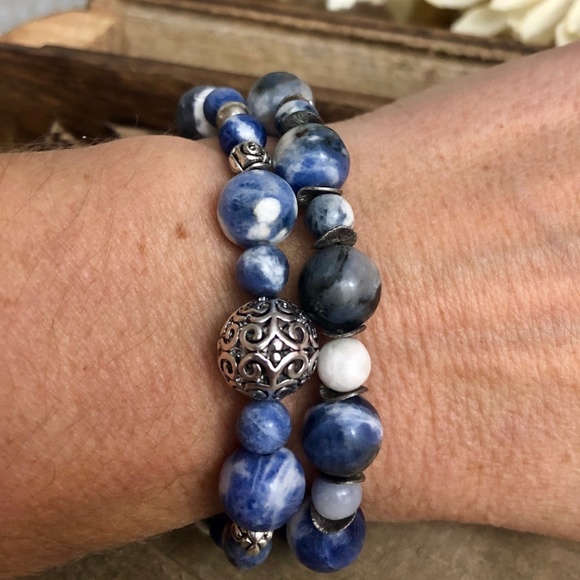 Gemstone Beaded Charm Bracelet Buddha Initial - Picture 5 of 7